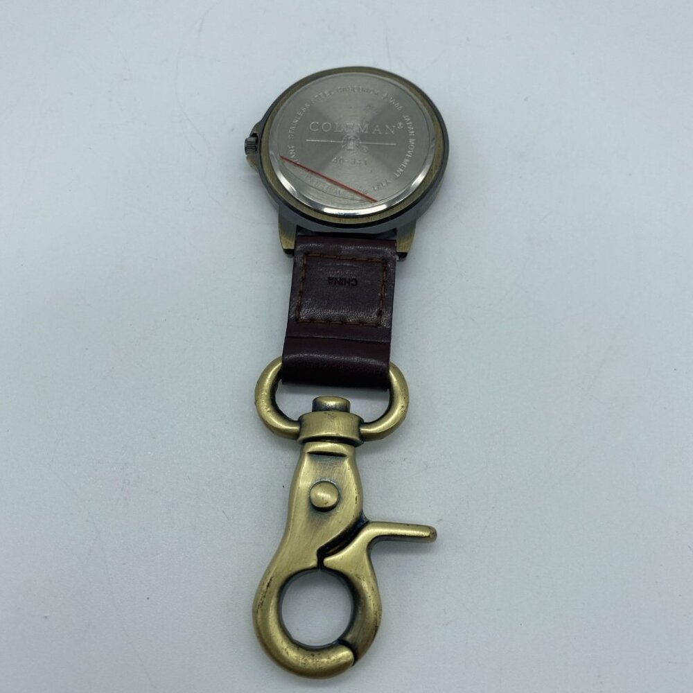 Coleman Quartz Pocket Watch Men Bronze Tone Snap-On Open Face Analog 40-341 - Picture 4 of 6